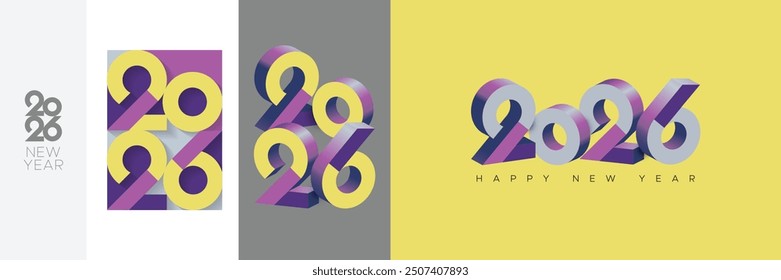 Concepto de diseño creativo del número 2026 para el saludo de año nuevo 2026 con número de diseño básico y número 3D. Plantilla de Anuncio de celebración de año nuevo 2026