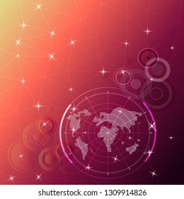 Creative design concept abstract geometric shapes circles, rings, dots, star and polygon on yellow, orange, red technology background. Vector illustration.  

