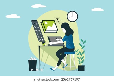 Creative design concept. Graphic designer working on a design project, representing digital art, illustration, and creative process.