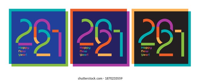 Concepto creativo de diseño para el juego de afiches de Año Nuevo 2021. Diseño de plantillas con tipografía, deseos de temporada en estilo minimalista moderno para web, medios sociales, impresión. Fondo de moda minimalista para brandi