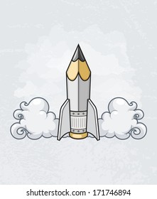 Creative design concept with pencil tool as starting rocket. Eps10 vector illustration. 