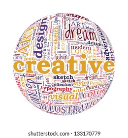Creative Design Concept Spherized Typographic Word Cloud