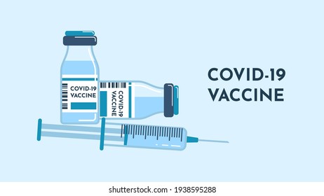 Creative design for Coronavirus vaccine vector background. Covid-19 coronavirus vaccine. Syringe and vaccine vial flat icons. Treatment for coronavirus covid-19. Isolated vector illustration.