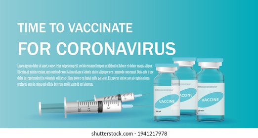 Diseño creativo para el fondo vectorial de la vacuna Coronavirus. Vacunación por virus de la corona Covid-19 con una botella de vacuna y una jeringa como herramienta de inyección para el tratamiento de inmunización de covid19. Ilustración vectorial.
