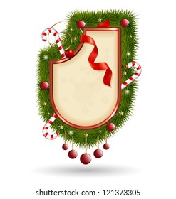 	Creative design of decorative vintage label with Christmas tree branches