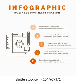 Creative, design, develop, feedback, support Infographics Template for Website and Presentation. Line Gray icon with Orange infographic style vector illustration