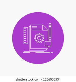 Creative, design, develop, feedback, support White Line Icon in Circle background. vector icon illustration