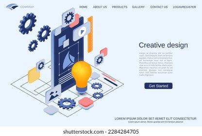 Creative design, digital art modern 3d isometric style vector concept illustration. Smartphone cartoon icon. Landing page design template