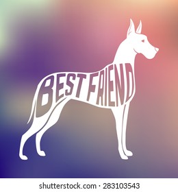 Creative design of dog silhouette on colorful blurred background. Vector illustration