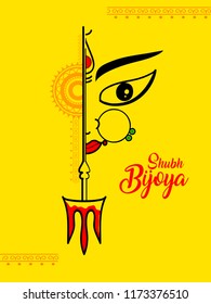 Creative Design für Durga Puja Festival Hintergrund Banner mit Maa Durga Idol und Trishul.
