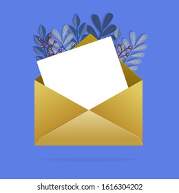 Creative design for Envelope with colorful leaves In the Autumn. greeting card for autumn. Bouquet in the form of envelope. Envelope and flowers on the book. paper art design. vector, illustration.