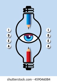 Creative design with eye, idea bulb and pencil