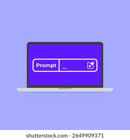 Creative design featuring a laptop with a bright purple background and a prompt box displayed on the screen, vector illustration.