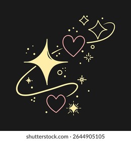Creative design featuring stars and hearts against a dark background for a joyful, whimsical atmosphere