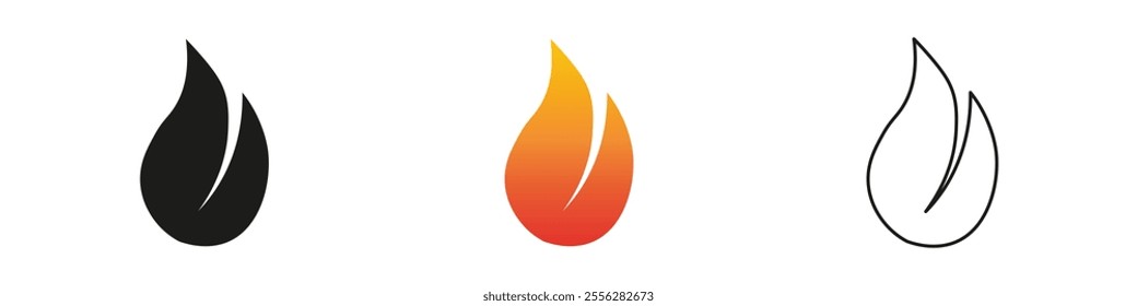 Creative design of flame icons in various colors and styles. Fire icon vector set. Flame icon collection. Fire flame symbol. Black, gradient, line set