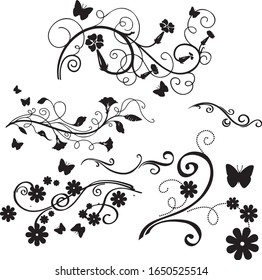 Creative design flower stems & butterfly background art