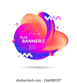 Creative design fluid banner with futuristic gradients shapes. Vibrant geometric elements. Minimal brigth backgrounds for flyer, cover, brochure. Vector template