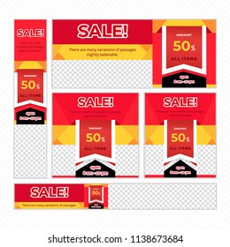 Creative Design For Food Web banner Set of different standard sizes. Templates with place for photos, buttons. Vector illustration. Eps 10.