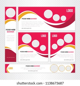Creative Design For Food Web banner Set of different standard sizes. Templates with place for photos, buttons. Vector illustration. Eps 10.