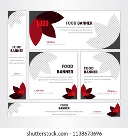 Creative Design For Food Web banner Set of different standard sizes. Templates with place for photos, buttons. Vector illustration. Eps 10.