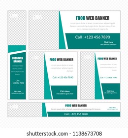 Creative Design For Food Web banner Set of different standard sizes. Templates with place for photos, buttons. Vector illustration. Eps 10.