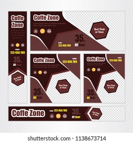 Creative Design For Food Web banner Set of different standard sizes. Templates with place for photos, buttons. Vector illustration. Eps 10.