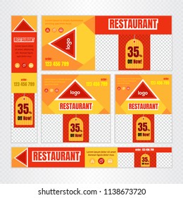 Creative Design For Food Web banner Set of different standard sizes. Templates with place for photos, buttons. Vector illustration. Eps 10.