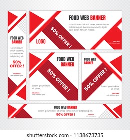 Creative Design For Food Web banner Set of different standard sizes. Templates with place for photos, buttons. Vector illustration. Eps 10.