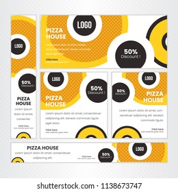 Creative Design For Food Web banner Set of different standard sizes. Templates with place for photos, buttons. Vector illustration. Eps 10.