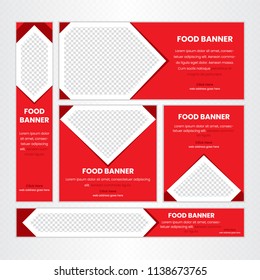 Creative Design For Food Web banner Set of different standard sizes. Templates with place for photos, buttons. Vector illustration. Eps 10.