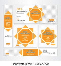 Creative Design For Food Web banner Set of different standard sizes. Templates with place for photos, buttons. Vector illustration. Eps 10.