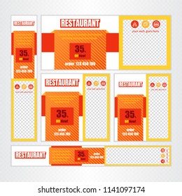 Creative Design For Food Web banner Set of different standard sizes. Templates with place for photos, buttons. Vector illustration. Eps 10.