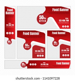 Creative Design For Food Web banner Set of different standard sizes. Templates with place for photos, buttons. Vector illustration. Eps 10.