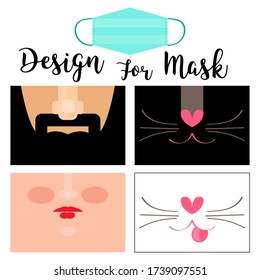 Creative design funny face print for virus face wear mask. Cartoon