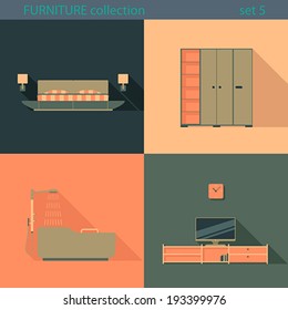 Creative design furniture icons set. Interior Long shadow style. Furniture vector collection. Home interior.