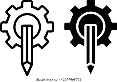 Creative Design Gear Icon Set – Black and White Pencil Engineering Symbol Vector Illustration