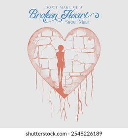 creative design for girls Broken Heart tee pint tee shirt design, Vintage love heart, modern style vibes drawing artwork, grunge effect use this print, Love you more artwork, vintage fashion