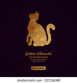Creative design with golden silhouette of a cat for card, banner, cover, brochure, etc.