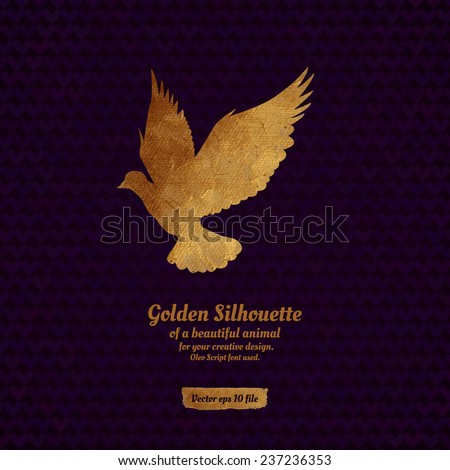 Creative design with golden silhouette of a dove for card, banner, cover, brochure, etc.
