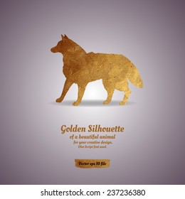 Creative design with golden silhouette of a wolf for card, banner, cover, brochure, etc.
