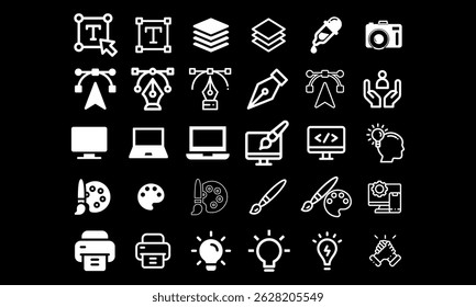 Creative Design and Graphic Tools Icon Set – Vector Line Icons for Designers, UI, UX, Web and App Development. Graphic Designer - Regular usable Icons.