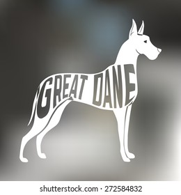 Creative design of great dane breed dog silhouette on colorful blurred background. Vector Illustration.