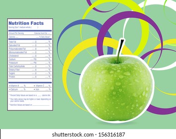creative design for green apple with Nutrition facts label.