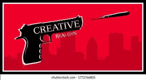 Creative design, gun on the background of a red city
