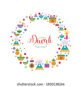 Creative design for Happy Diwali ,Diwali festival with oil lamp with decorative diwali object on Happy Diwali 