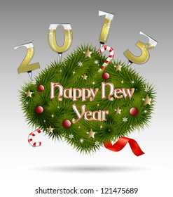 	Creative design of a Happy New Year decorative label with various decorative elements in the vintage style