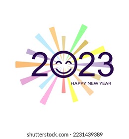 Creative design happy new year with emoji cute. 2023 shape