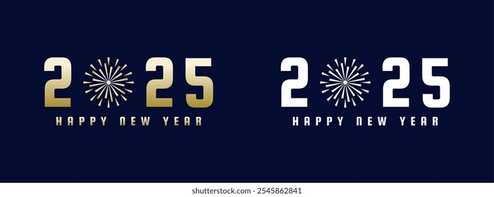 Creative design Happy New Year 2025 with fireworks in luxury gold color. trendy new year 2025 design template.