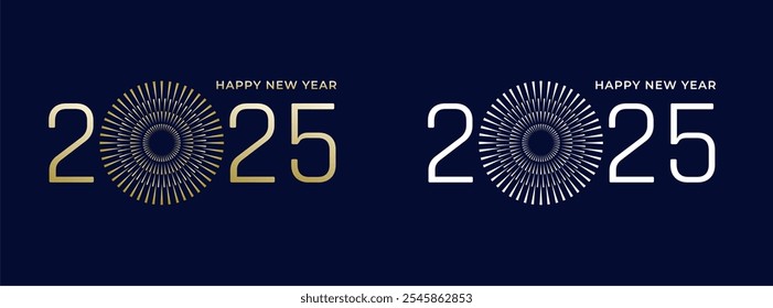 Creative design Happy New Year 2025 with fireworks in luxury gold color. trendy new year 2025 design template.