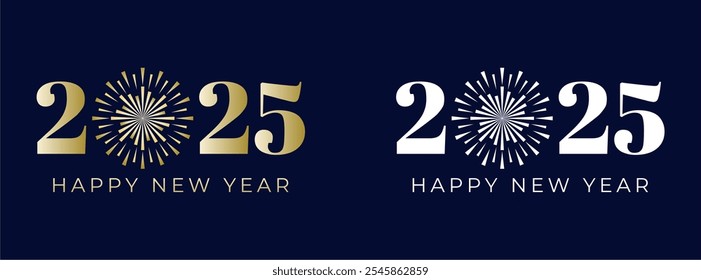 Creative design Happy New Year 2025 with fireworks in luxury gold color. trendy new year 2025 design template.